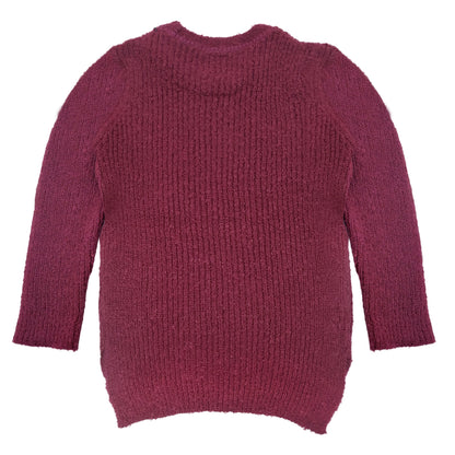 Yellow Apple- Girls Self Design Round Neck Full Sleeves Sweater Maroon Color