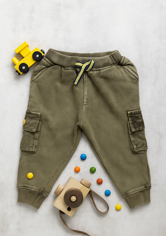 Yellow Apple-Kids' Cargo Jogger Pants with Drawstring Waist and Side Pockets