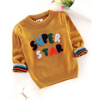 Boys Self Design Round Neck Blue Sweater