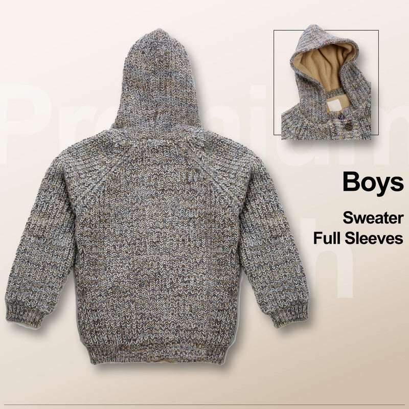 Boys Self Design Hooded Neck Sweater