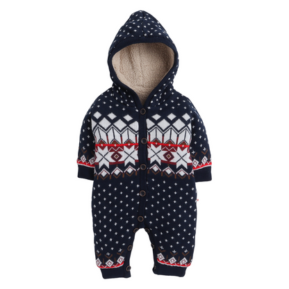 Woolen Romper For Babies Dot Print With Hoddy