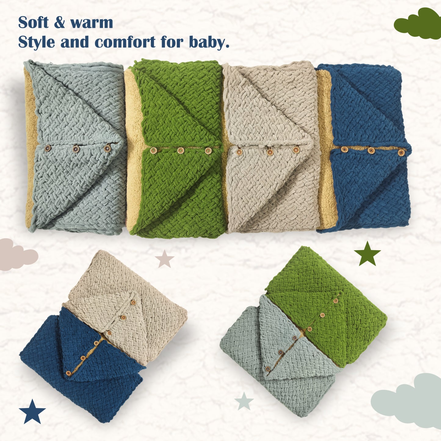 Yellow Apple Knitted Baby Blanket – Soft & Reversible Wrap for Newborns | Premium Comfort & Warmth