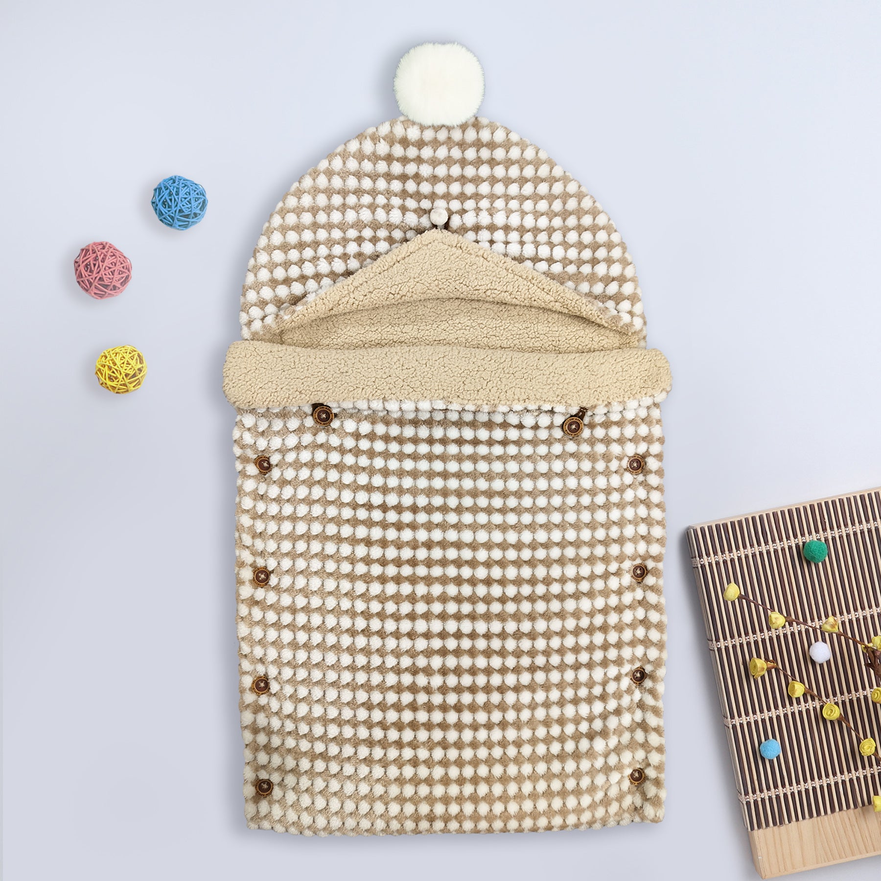 Winter Baby Sleeping Bag | Soft Hooded Baby Wrap with Button Closure
