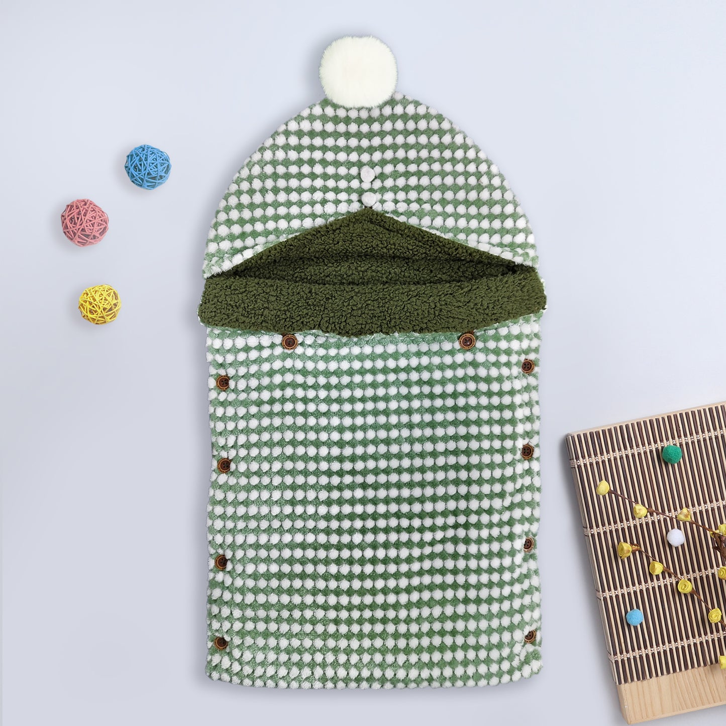 Yellow Apple Winter Baby Sleeping Bag | Soft Hooded Baby Wrap with Button Closure