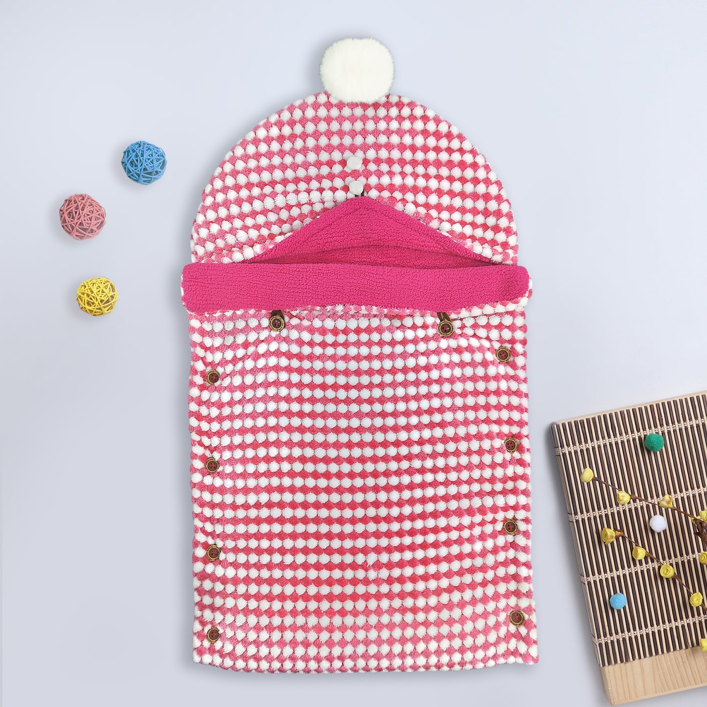 Yellow Apple Winter Baby Sleeping Bag | Soft Hooded Baby Wrap with Button Closure