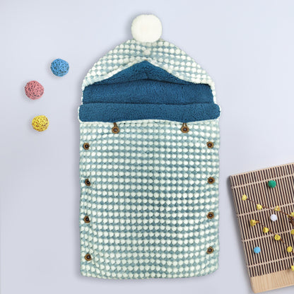 Yellow Apple Winter Baby Sleeping Bag | Soft Hooded Baby Wrap with Button Closure