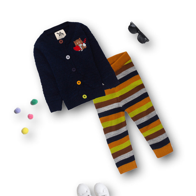 Baby Boys 2-Piece Knit Clothing Set | Soft Warm Button Cardigan & Striped Knit Pants | Cozy Winter Outfit for Babies