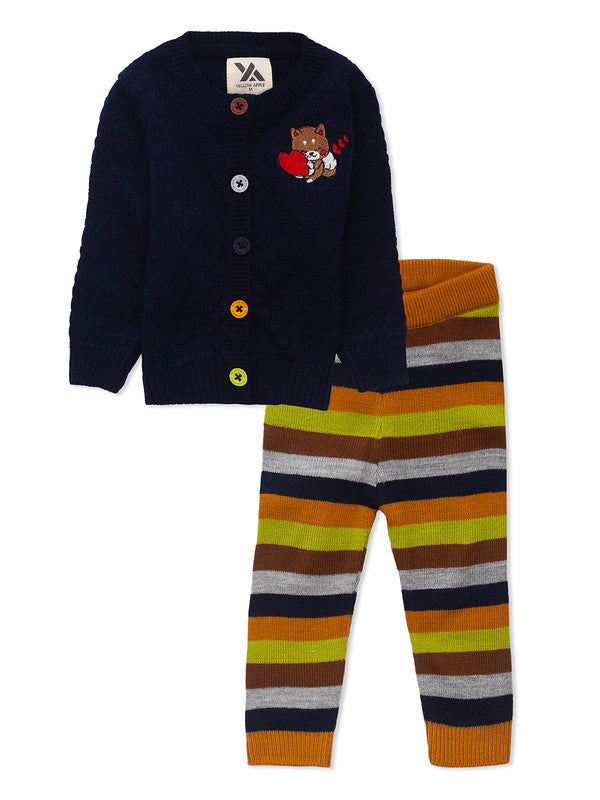 Baby Boys 2-Piece Knit Clothing Set | Soft Warm Button Cardigan & Striped Knit Pants | Cozy Winter Outfit for Babies