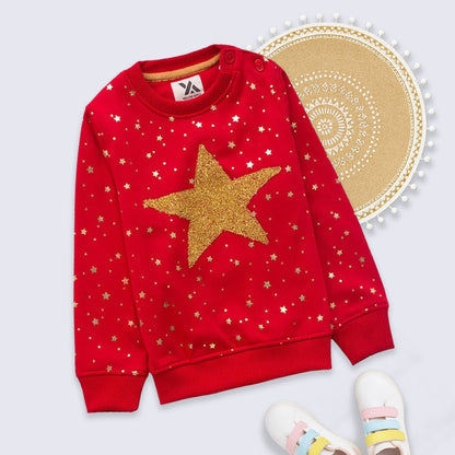 Kids Dot & Star Print Warm Sweater For Girls
