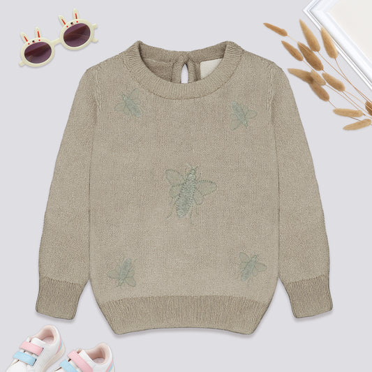Baby Girls Self Design Round Neck Full Sleeve Sweater