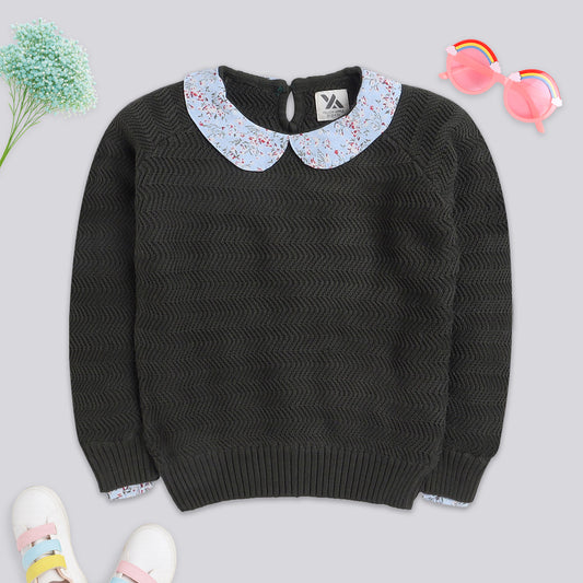 Girls Wollen Round Neck Olive Sweater