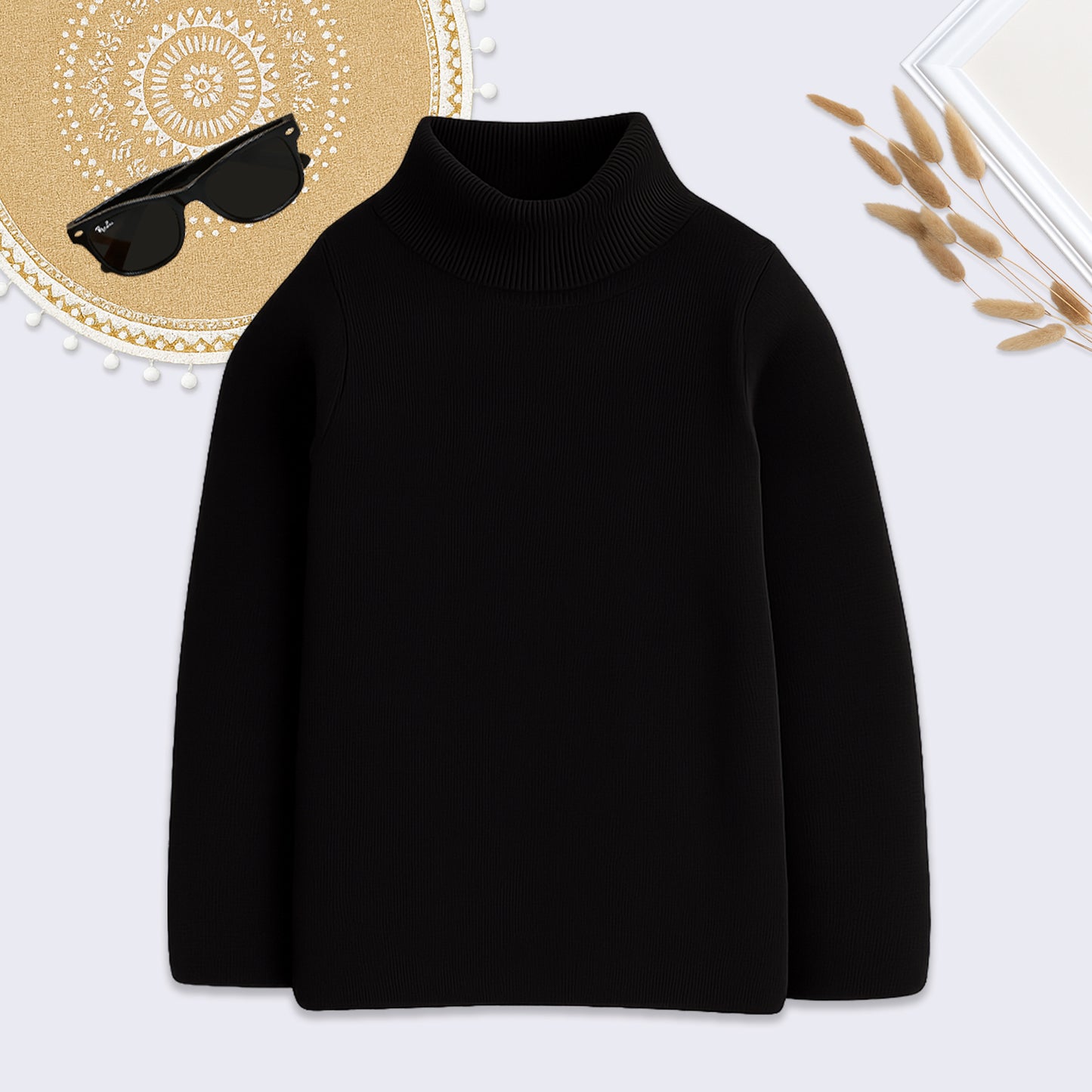 Yellow Apple Baby Girls Solid High Neck Sweater