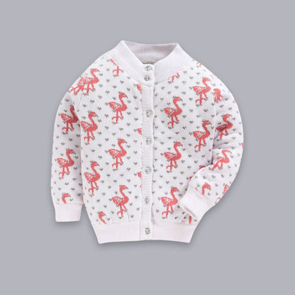 Baby Girls Embroidered High Neck White Sweater