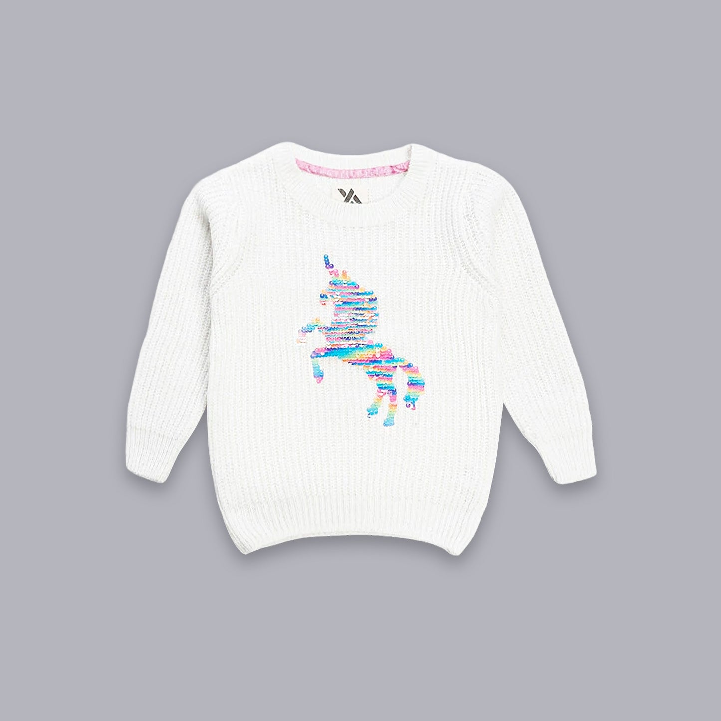 Girls Self Design Round Neck  Sweater