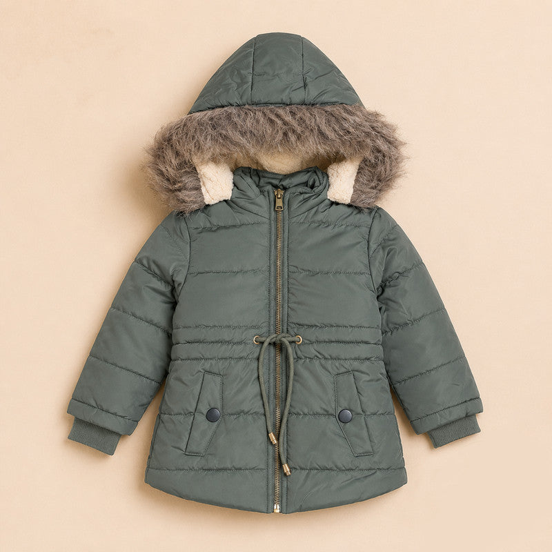Girls Fur-Hood Polyester Jacket for Winter