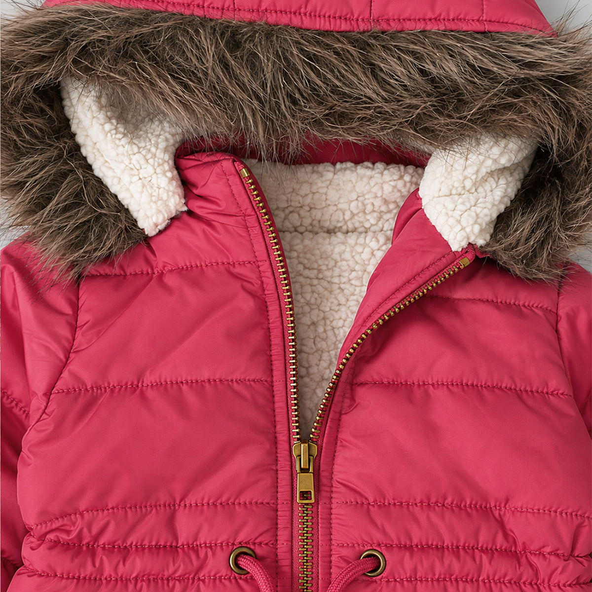 Girls’ Hooded Winter Coat with Faux Fur Trim – Warm Padded Jacket