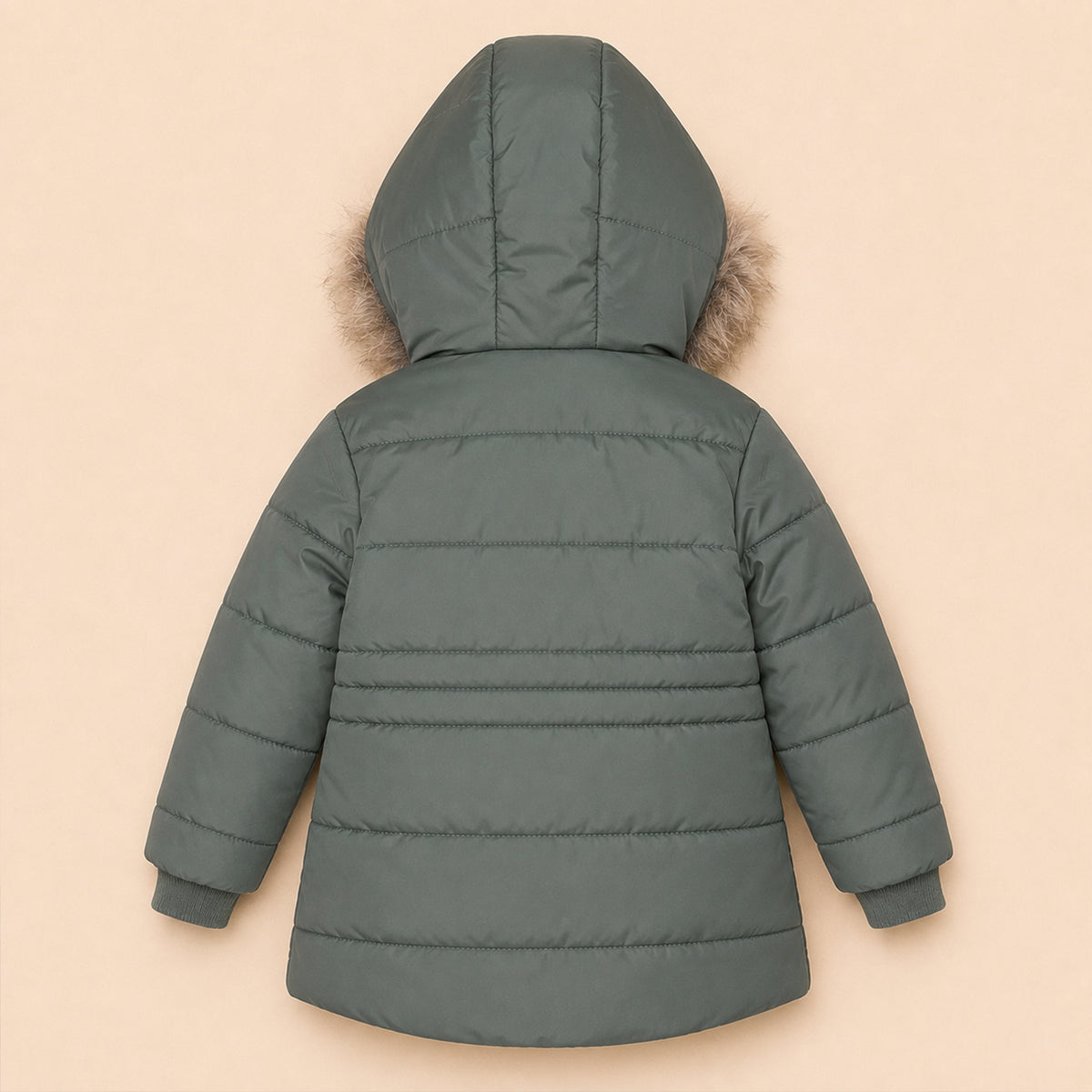 Girls’ Hooded Winter Coat with Faux Fur Trim – Warm Padded Jacket