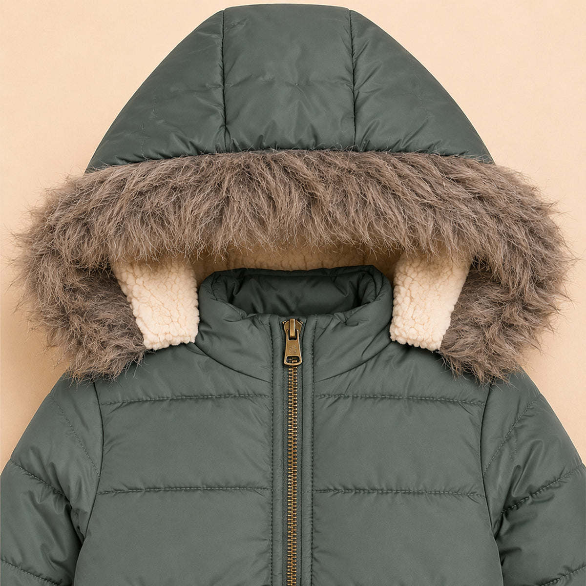Girls’ Hooded Winter Coat with Faux Fur Trim – Warm Padded Jacket