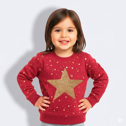 Kids Dot & Star Print Warm Sweater For Girls