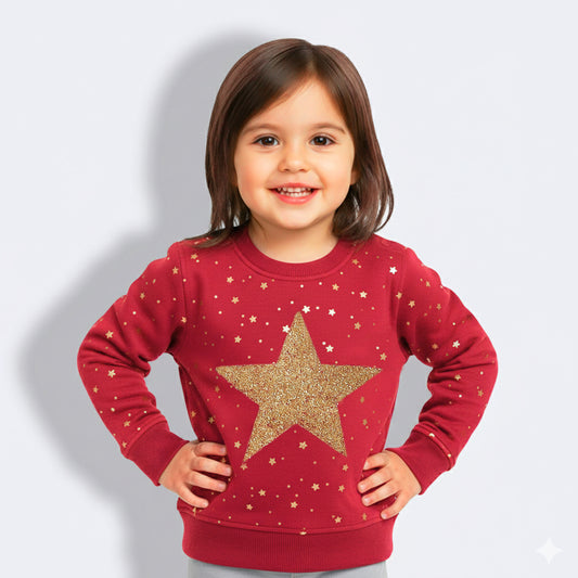 Kids Dot & Star Print Warm Sweater For Girls