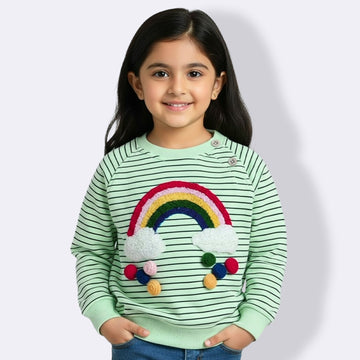Adorable Kids Sweatshirt with Rainbow & Cloud Embroidery