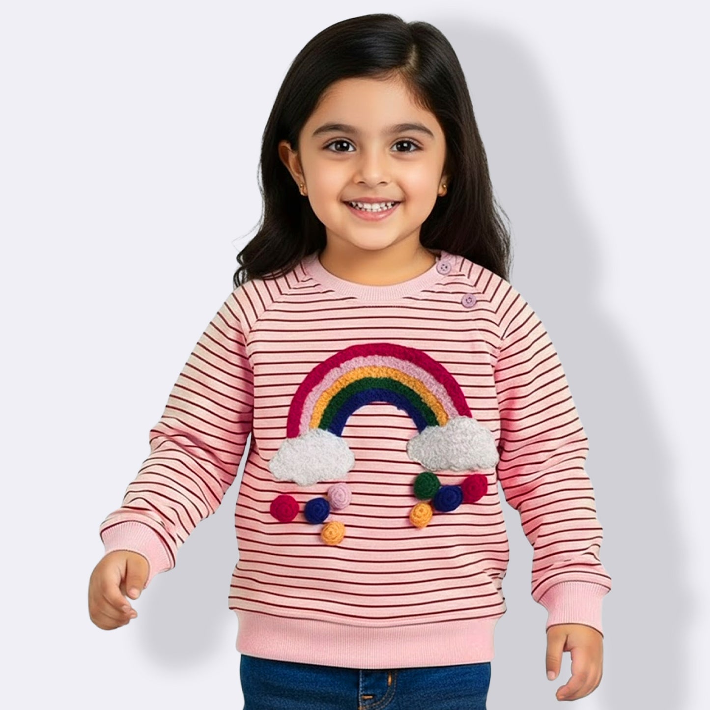 Yellow Apple- Adorable Kids Sweatshirt with Rainbow & Cloud Embroidery