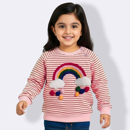 Adorable Kids Sweatshirt with Rainbow & Cloud Embroidery