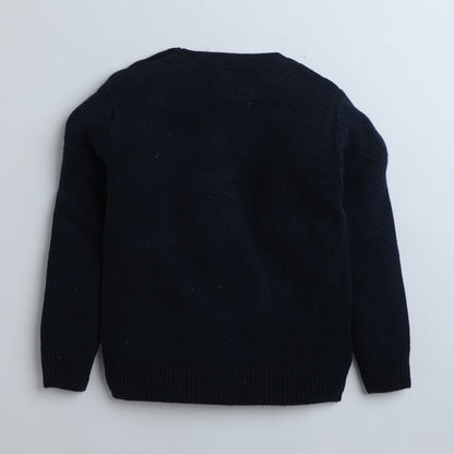 Boys Solid Round Neck Black Sweater