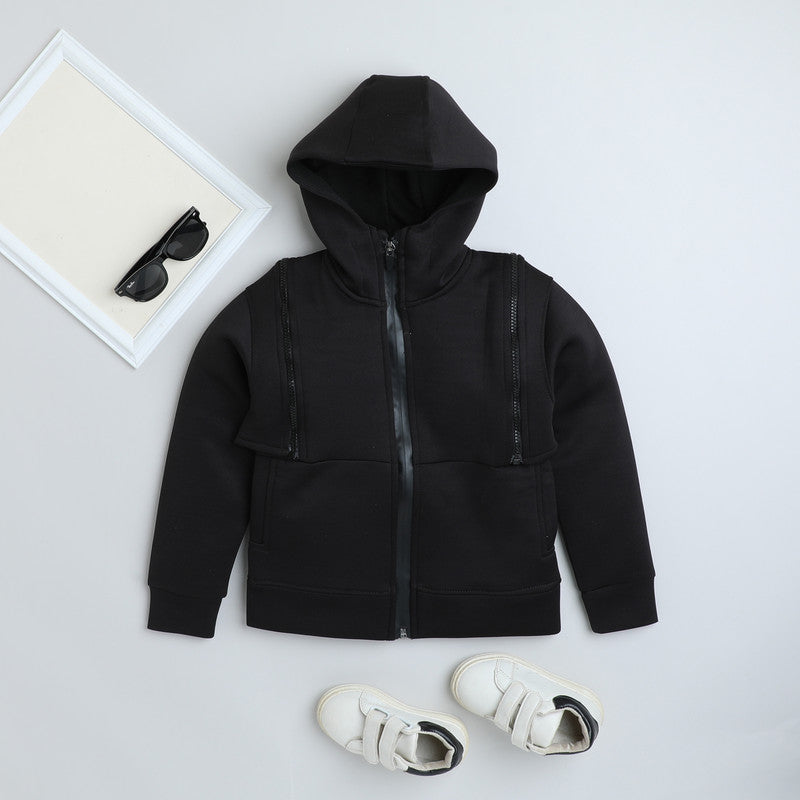 Kids Black 2-in-1 Convertible Hooded Tracksuit Set | Detachable Zip-Off Sleeves