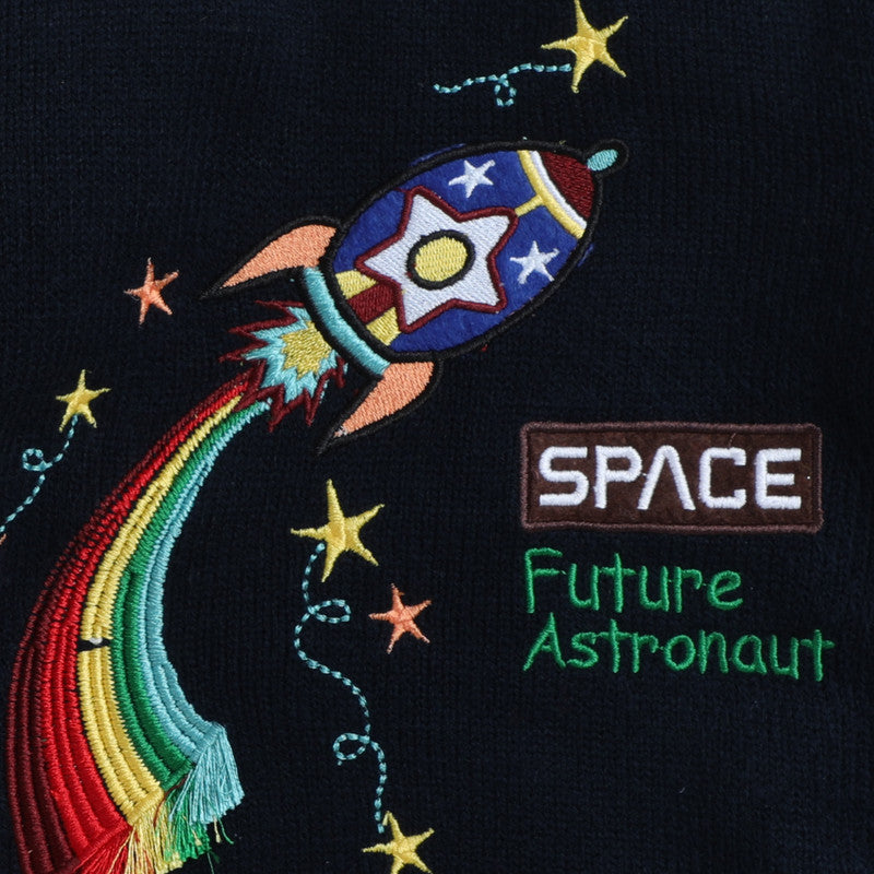 Kids Rocket Embroidered Knitted Sweater | Soft Full Sleeve Winter Pullover for Boys