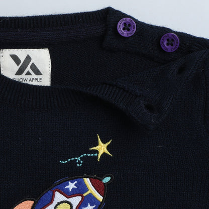 Boys Solid Round Neck Black Sweater
