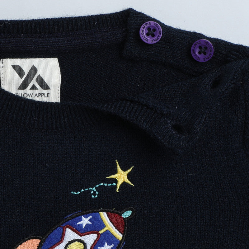 Kids Rocket Embroidered Knitted Sweater | Soft Full Sleeve Winter Pullover for Boys