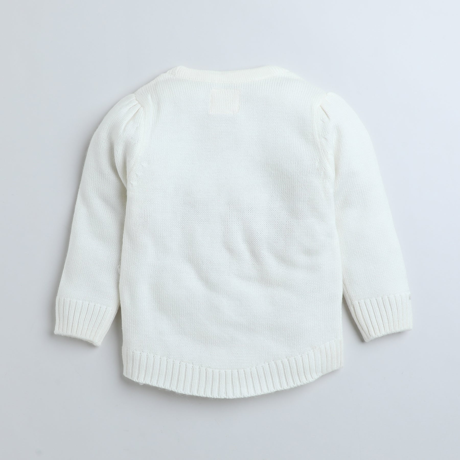 Girls Solid Round Neck White Sweater