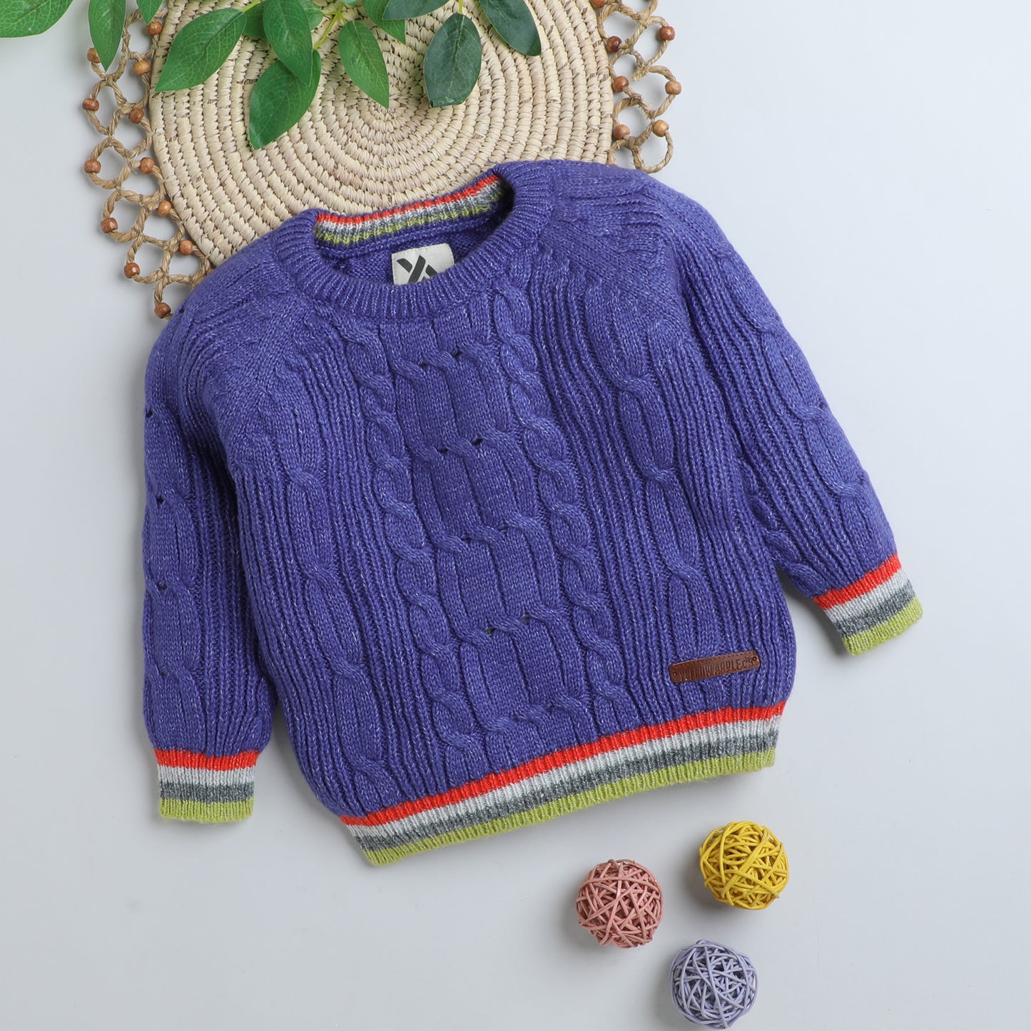 Boys Self Design Round Neck Blue Sweater