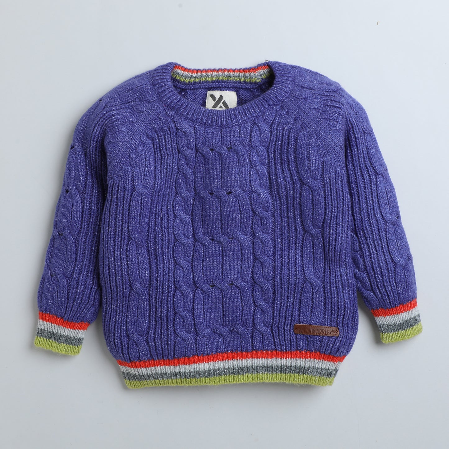 Boys Self Design Round Neck Blue Sweater