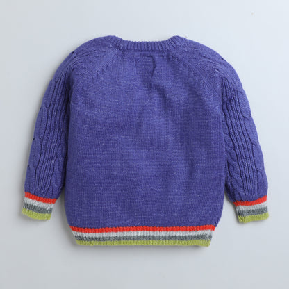 Boys Self Design Round Neck Blue Sweater