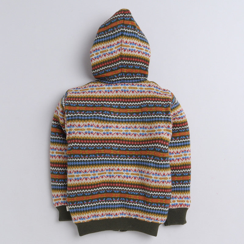 Boys Fair Isle Hooded Knit Jacket | Soft Warm Zip-Up Full Sleeve Fleece-Lined Winter Sweater with Hood | Cozy Kids Winter Wear