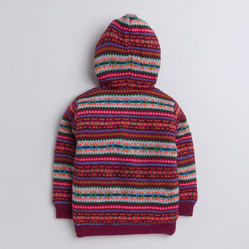 Boys Fair Isle Hooded Knit Jacket | Soft Warm Zip-Up Full Sleeve Fleece-Lined Winter Sweater with Hood | Cozy Kids Winter Wear