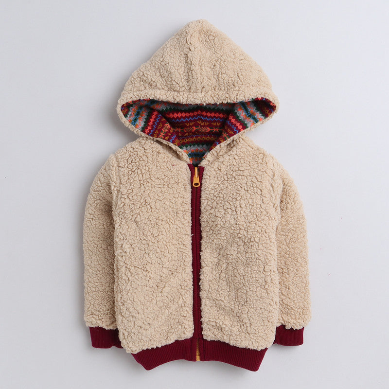Boys Fair Isle Hooded Knit Jacket | Soft Warm Zip-Up Full Sleeve Fleece-Lined Winter Sweater with Hood | Cozy Kids Winter Wear