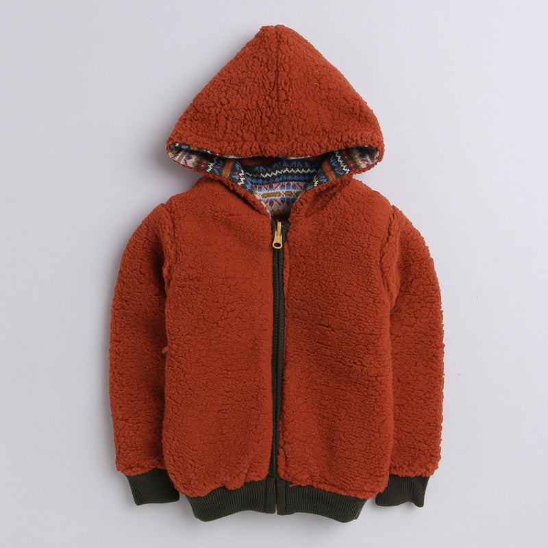 Boys Fair Isle Hooded Knit Jacket | Soft Warm Zip-Up Full Sleeve Fleece-Lined Winter Sweater with Hood | Cozy Kids Winter Wear