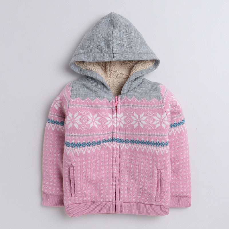 Kids Woolen Warm Hoody with Inner Fleece for Girls