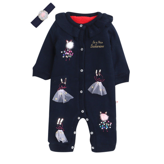 Romper For Baby Boys & Baby Girls Casual Solid Wool Blend  (Dark Blue, Pack of 1)