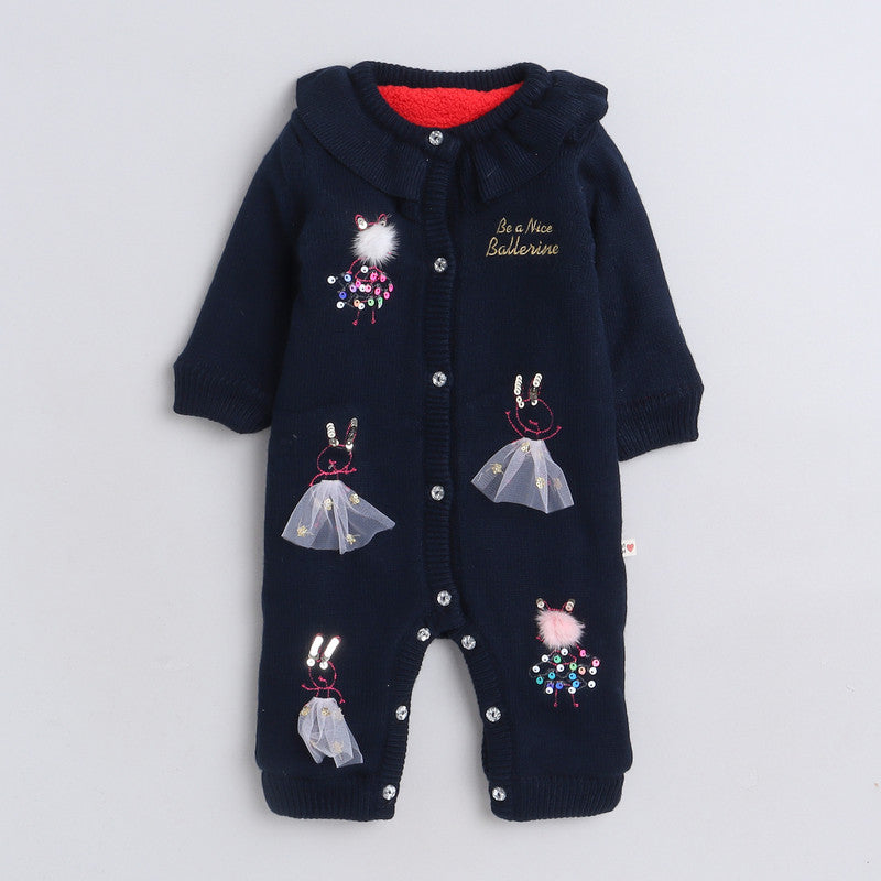 Romper For Baby Boys & Baby Girls Casual Solid Wool Blend  (Dark Blue, Pack of 1)