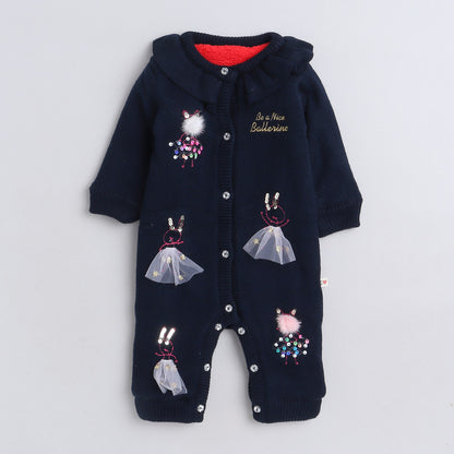 Romper For Baby Boys & Baby Girls Casual Solid Wool Blend  (Dark Blue, Pack of 1)