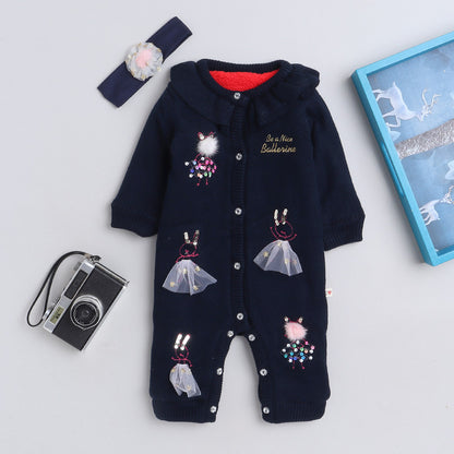 Romper For Baby Boys & Baby Girls Casual Solid Wool Blend  (Dark Blue, Pack of 1)