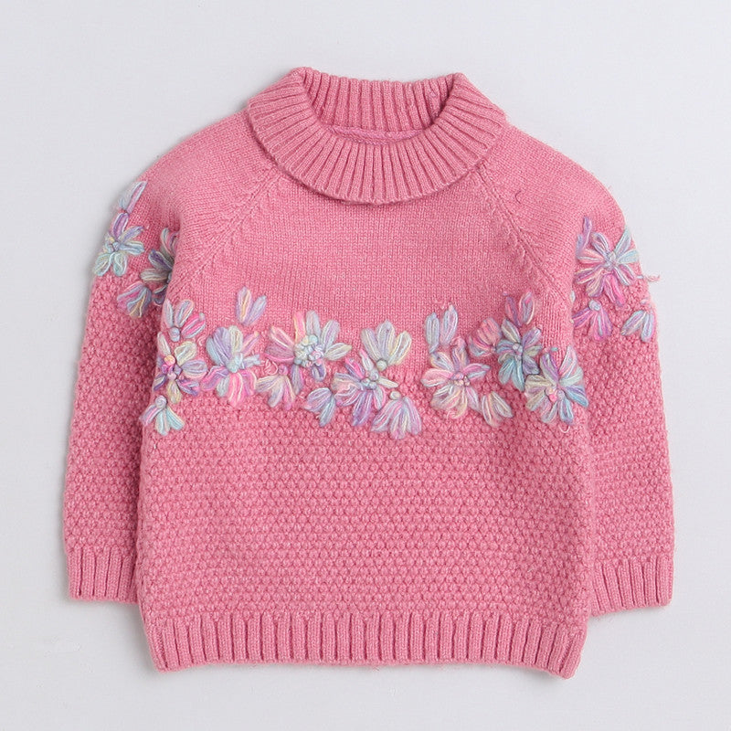 Beautiful Embroidered Woolen Warm Sweater Full Sleeve for Girls