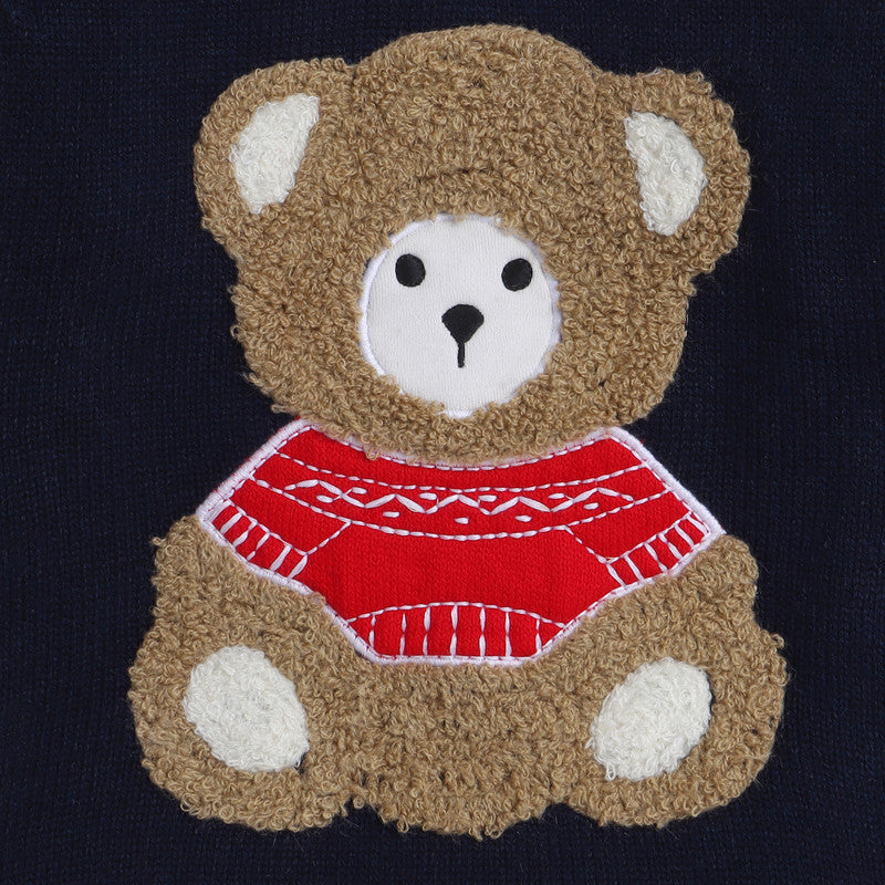 Cute Teddy Bear Print Warm Sweater Full Sleeve For Boys Yellow Apple