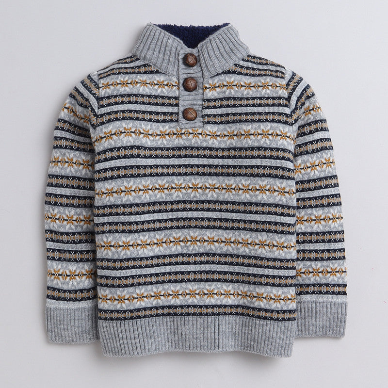 Traditional Fair Isle Knitting Pattern Warm Sweater for Boys Yellow Apple