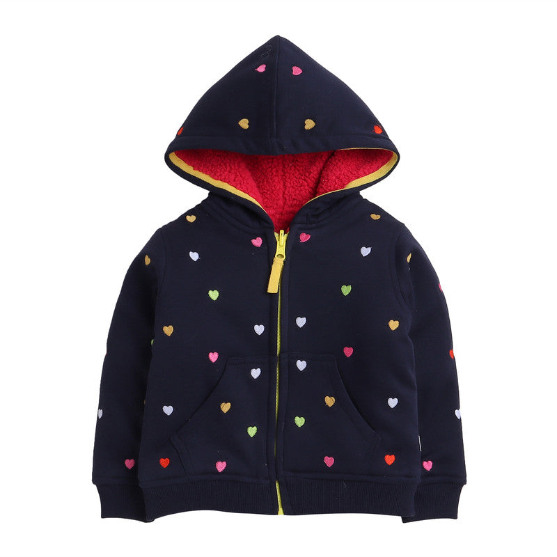 Kids Woolen Warm Hoody with Inner Fleece for Girls