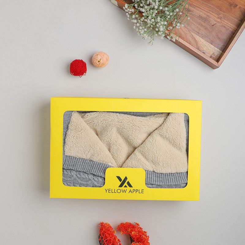 Baby Winter Knitted Blanket | Soft Cable Knit Sherpa Fleece Blanket with Button Closure | Warm Swaddle, Stroller & Crib Blanket